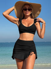 ZAFUL Bikini Sets for Women High Waisted Tummy Control Swim Skirt 2 Pieces Ruffle Crossover Drawstring Swimsuit
